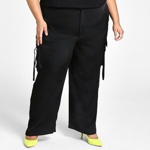 Nina Parker Satin Black Cargo Pants